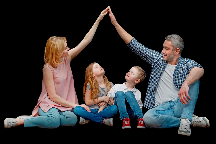 A happy couple with children 