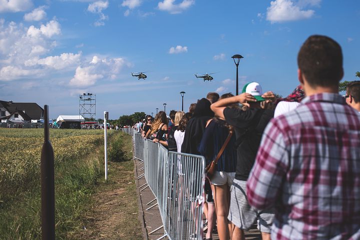 Crowd of people waiting in a queue